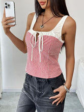 Perfee Contrast Plaid Square Neck Tank OutfitFlow